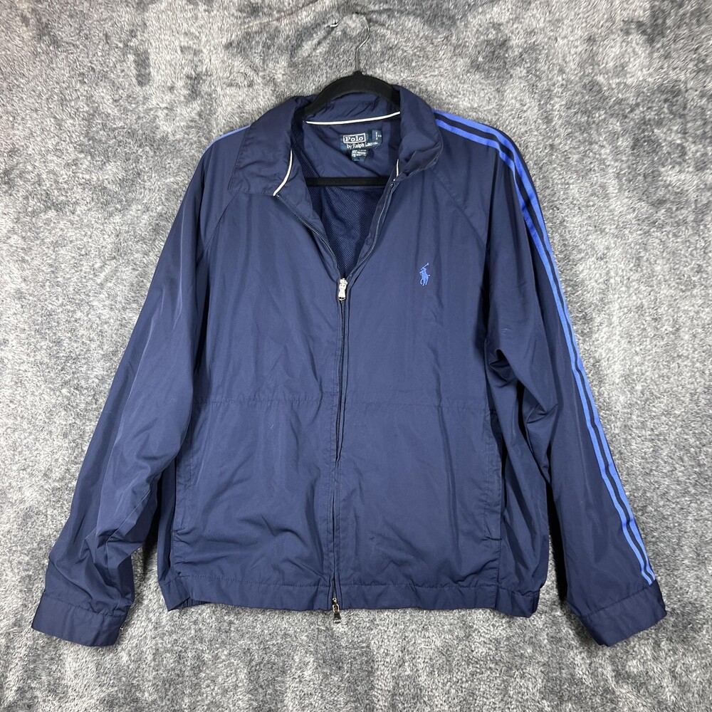 Polo Ralph Lauren Track Jacket Mens Large Blue Striped Full Zip Lightweight